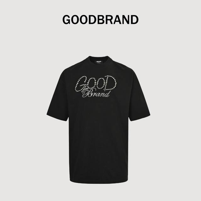 Goodbrand 纯色珍珠Logo轻奢时尚高级感短袖T恤 男女同款 350克面料 颜色：黑色 尺码：S M L Xl
