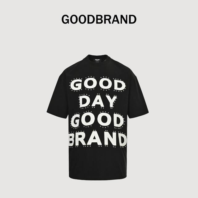 Goodbrand 25Ss Allday 铆钉裂纹印花宽松短袖 男女同款 颜色：黑色 尺码：S M L Xl