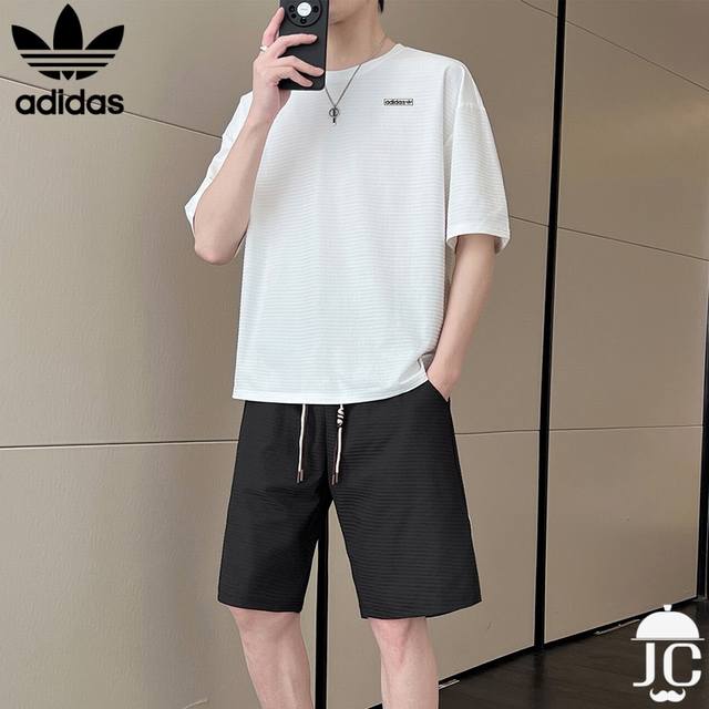 夏季首发真标可扫 三叶草阿迪达斯Adidas专柜同款上市本季主打，货源充足夏季新款时尚短袖套装男韩版宽松男装上衣休闲短裤套装独家印花工艺 严格把控品质以及做工