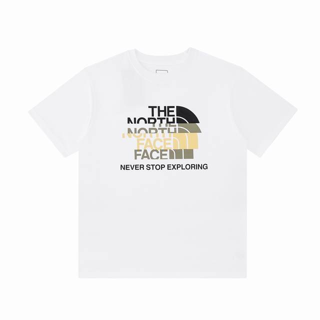 The North Face北面23夏季新款 重叠Logo图案印花休闲宽松情侣款 短袖T恤Dt6562 高版本高版本 440支纱线230克全棉面料 手绘 彩色