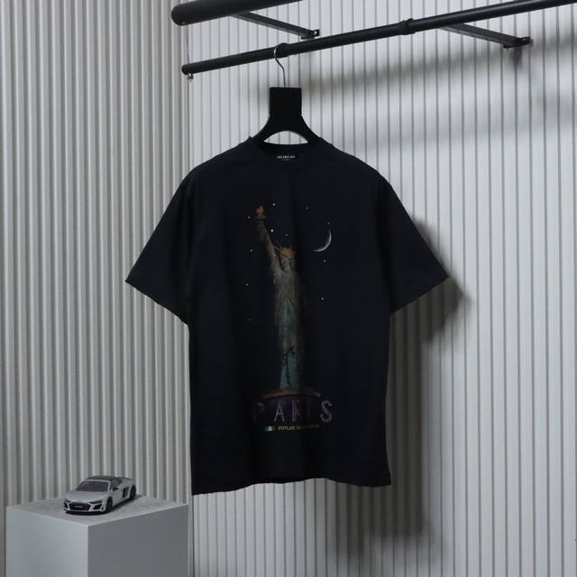 Balenciaga 巴黎世家 自由女神印花短袖定织定染240G长绒棉，进口白墨直喷数码印花，日本进口田岛刺绣机出品，外贸大厂代加工，做工走线完美 Size:X