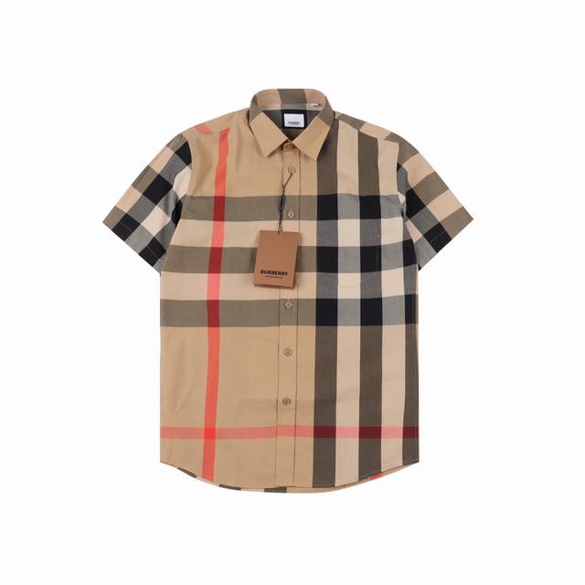 Burberry 巴宝莉 大格纹短袖格子衬衫 男士新款斜格纹棉绸府短袖衬衫，95 %纯棉面料，5%氨纶 ，修身裁剪男士短袖衬衫，精选弹力棉绸府格纹打造，装饰格纹