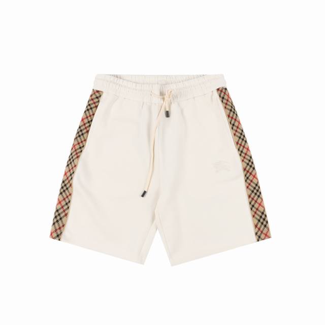 Burberry 巴宝莉 25Ss 格纹织带战马刺绣短裤 2025最新款休闲经典时尚短裤，高品质定制太空棉面料， 手感细腻，舒适透气！两侧定织格纹织带拼接，腰部