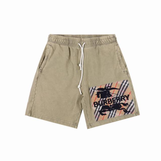 Burberry 巴宝莉 25Ss 战马毛巾绣格纹贴布洗水做旧炒色短裤 左边毛巾绣经典刺绣格纹贴布 激光专业对格对线裁剪大货 整体细节完美 内里与Zp一致 裤头