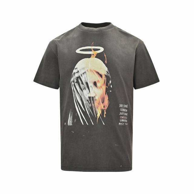 Saint Michael 25Ss 天使面纱圣母印花短袖 整体面料选用 克100%纯棉16织双纱汗布面料 圆筒无侧缝面料 螺纹选用300G100%纯棉1*1弹