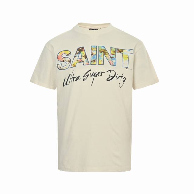 Saint Michael 25Ss 油画Saint字母印花短袖 整体面料选用 克100%纯棉16织双纱汗布面料 圆筒无侧缝面料 螺纹选用300G100%纯棉1