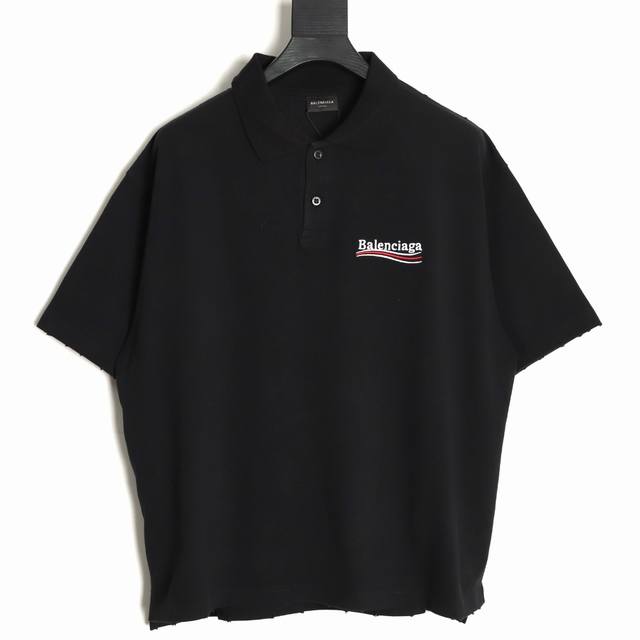 Balenciaga 巴黎世家 25Ss 可乐刺绣Polo短袖T恤 独家定织 G纯棉斜纹珠地棉面料 定做配套横机螺纹 成衣炒色雪花做旧洗水 经典海浪刺绣点缀 前