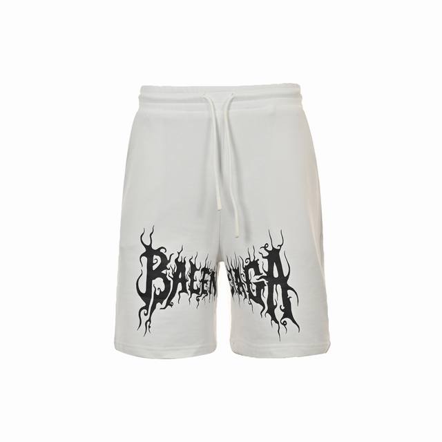 Balenciaga 巴黎世家 24Ss 哥特字母印花短裤 专柜大裤脚版型 380克洗水纯棉毛圈面料，手感舒适，简洁百搭。细节还原高，99%。全套吊牌、主唛、辅