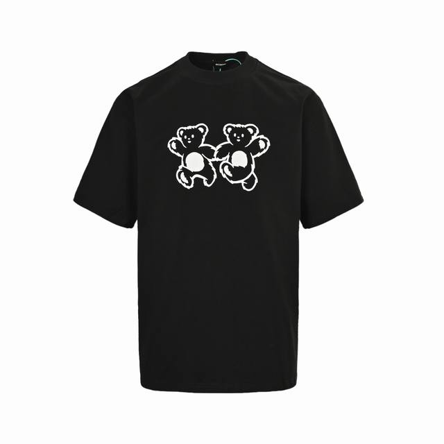 We11 Done 25Ss 双面牵手小熊印花短袖 高克重320克双纱纯棉面料 男女同款 宽松版型 颜色：黑色、灰色 Size:S-L