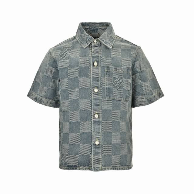 Louis Vuitton 路易威登 25Ss 棋盘格套装牛仔短袖衬衫 原样14,100购买，直筒版型，定织棋盘格提花丹宁面料，经典的格子图案融合3D提花两种技