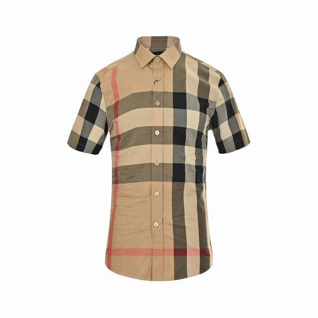 Burberry 巴宝莉 经典大格纹短袖衬衫 男士新款斜格纹棉绸府短袖衬衫，95 %纯棉面料，5%氨纶 ，修身裁剪男士短袖衬衫，精选弹力棉绸府格纹打造，装饰格纹