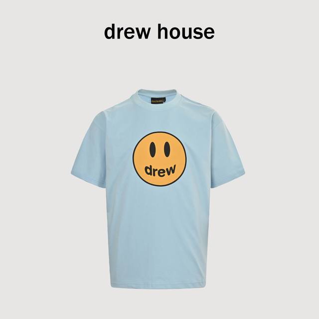 Drew House 经典笑脸印花短袖 定织定染面料，匹布数码印 进口胶浆印花，领口纯棉螺纹定制，不易变形，可区别市场版本，开模定制新款吊牌 水洗标 原包装袋