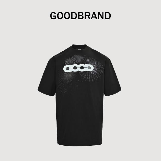Goodbrand Ss25 烟花Logo 短袖T恤 男女同款 350克重面料 颜色：黑色 尺码：S M L Xl