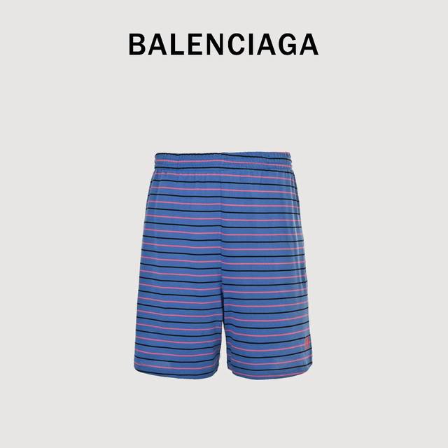 Balenciaga 巴黎世家 双B麦穗刺绣条纹短裤 原版开模，棉质珠地面料、胸部饰以艺术作品刺绣、平翻领、刻字门襟纽扣、翻边短袖、全套辅料配备！纯棉质珠地材质
