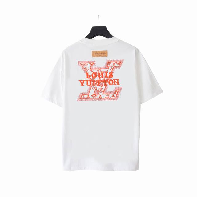 实拍细节图+尺码表 Louis Vuitton 路易威登 橙标刺绣圆领短袖 男女同款 情侣款 宽松版型 最高版本 原版面料 高版本 高品质 所有细节 面料辅料工