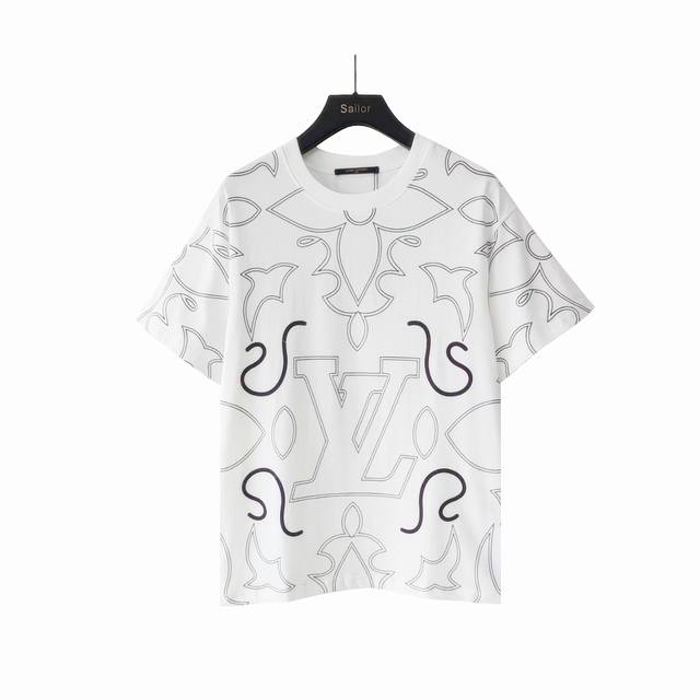 实拍细节图+尺码表 Louis Vuitton 路易威登 靴线字母Logo印花短袖T桖 定制300G双纱纯棉面料 时装周走秀款 采用匹布圆网丝印花工艺 高温固色