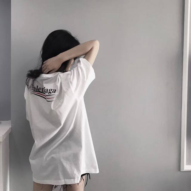 B家 巴黎世家 Balenciaga 经典前后可乐波浪印花圆领半袖T恤短袖 男女同款 情侣款 宽松版型