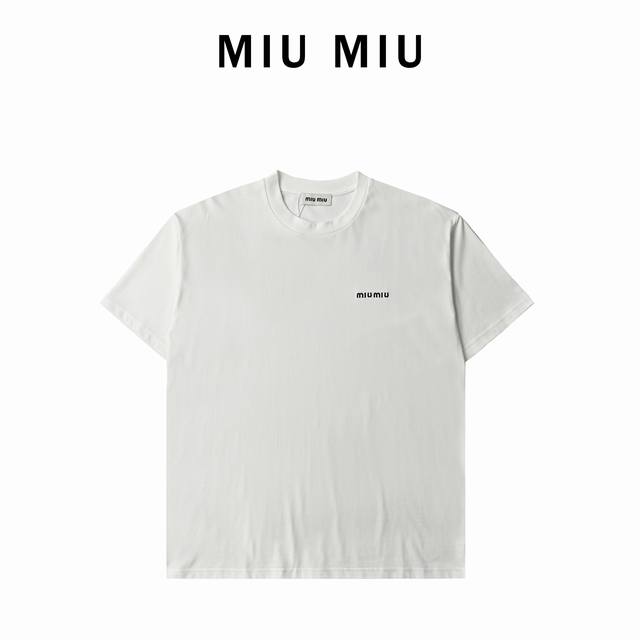 Miumiu缪缪经典刺绣徽标字母T恤 版型迷人25Ss春夏新品来袭随意搭都Nice 进口田岛高密度重工刺绣工艺字体立体饱满 003 尺码：S-L