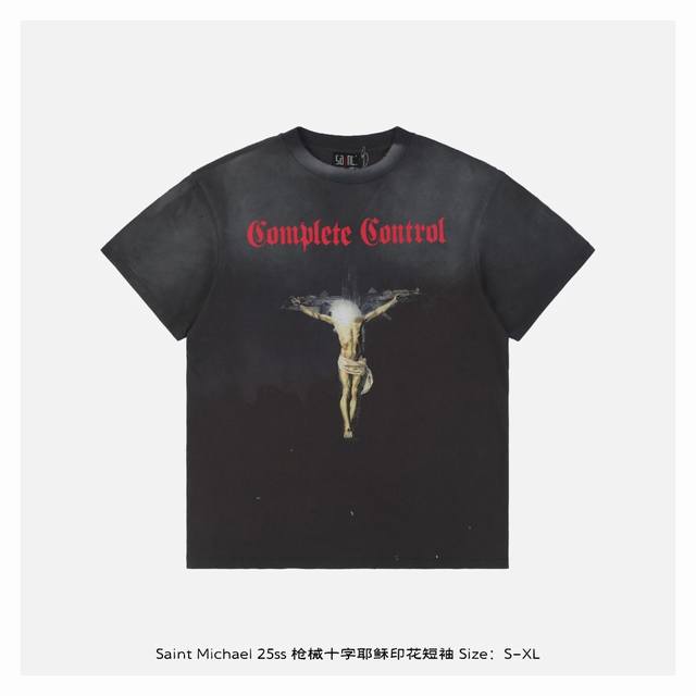 Saint Michael 25Ss 枪械十字耶稣印花短袖 整体面料选用 克100%纯棉16织双纱汗布面料，圆筒无侧缝面料，螺纹选用300G100%纯棉1*1弹