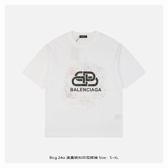 Balenciaga 巴黎世家 24Ss 泼墨锁扣印花短袖 面料采用230克重精梳棉，定制32支1*1螺纹，成衣两遍水洗处理，面料舒适亲肤无异感，定制定染面料，
