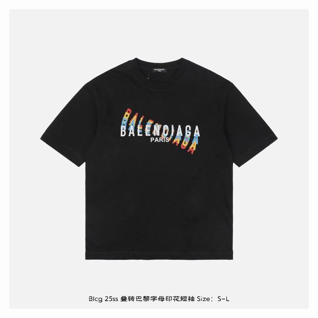 Balenciaga 巴黎世家 25Ss 叠转巴黎字母印花短袖 面料采用230克重精梳棉，定制32支1*1螺纹，成衣两遍水洗处理，面料舒适亲肤无异感，定制定染面