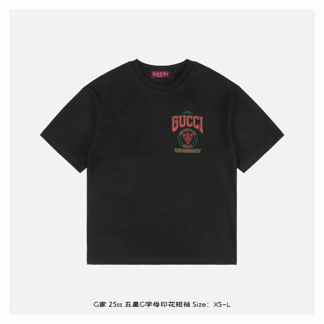 Gucci 古驰 25Ss 五星G字母印花短袖 面料采用230克重精梳棉，定制32支1*1螺纹，成衣两遍水洗处理，面料舒适亲肤无异感，定制定染面料，纺织密度高，
