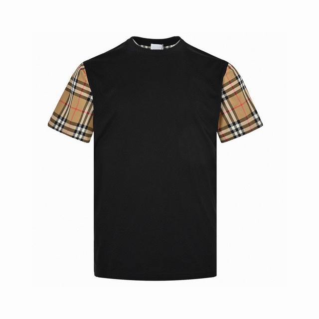 巴宝莉 Burberry 夏季新款 经典格纹袖子拼接圆领短袖T恤，经典格纹的一款，再次给大家重现，高端品质独家定制袖子为70S全面定制色纺格纹，肩膀处纹理完美，