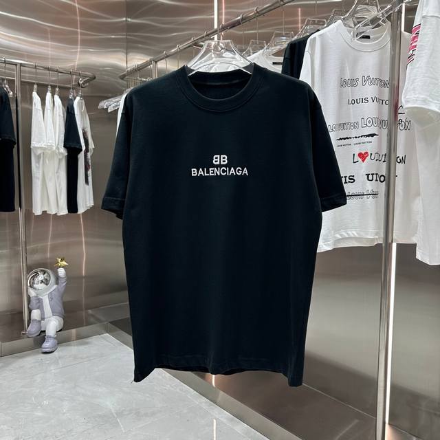 高版本Balenciaga 巴黎世家 喷墨字母印花短袖T恤，印花采用环保进口材料印花，字母清晰，效果立体整体效果简约大方 定织巴黎新面料 G 同缸定染螺纹零色差