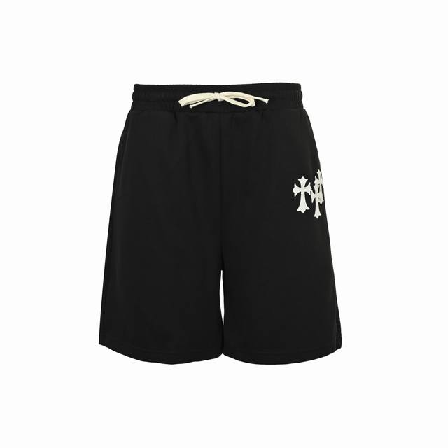 Chrome Hearts 克罗心 25Ss 刺绣白标十字架短裤 手摇贴定制皮标 松紧腰＋抽绳裤腰设计 上身舒适 定制面料 宽松版型 颜色：黑色 Size:Xs