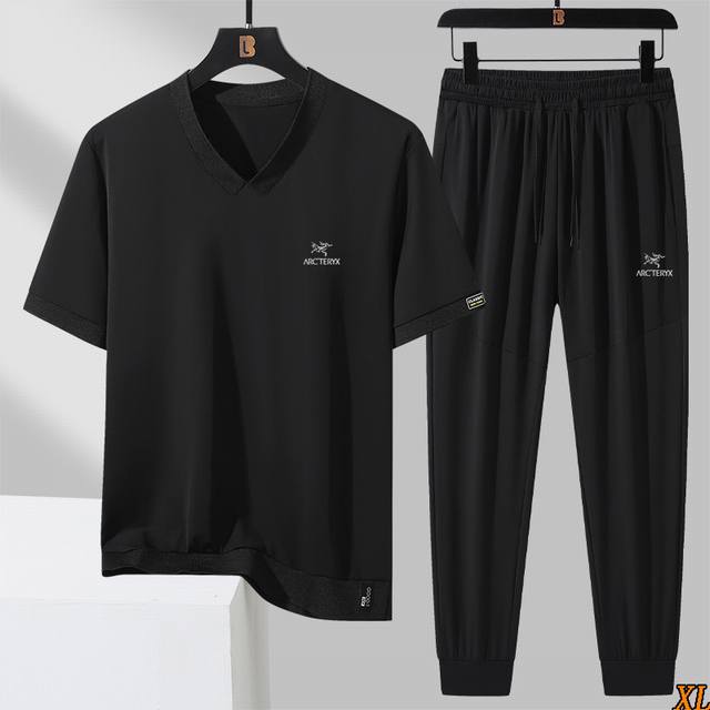 Arc’Teryx始祖鸟 独家实拍上新夏季高品质L-8Xl 大码冰丝V领短袖T恤大码运动套装速干薄款两件套宽松冰丝速干套装，本季主打，货源充足，放心主推，高端品
