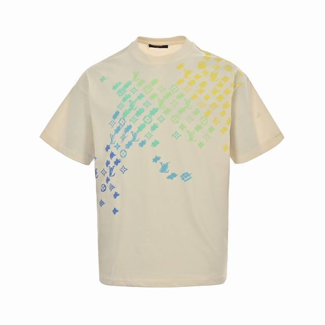 Louis Vuitton 路易威登 24Ss 渐变老花发泡印花短袖 定织定染260克进口原版面料,搭配32支1×1棉盖丝罗纹 专柜7 元购入，也是当季主线元素