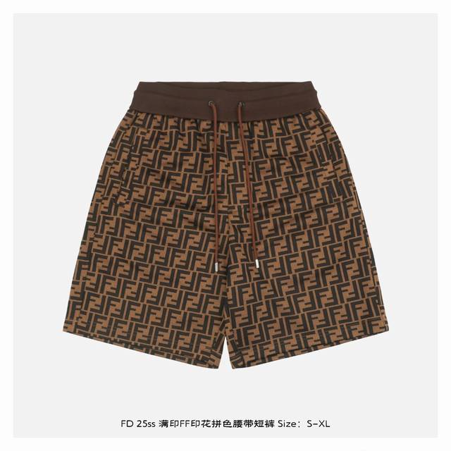 Fendi 芬迪 25Ss 满印Ff印花拼色腰带短裤 灵感源自八十年代复古，采用定制面料制作而成，官方同款，面料经过同缸染色工艺处理，手感舒适柔软，既时尚又具有