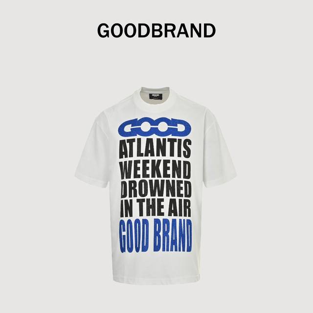 Goodbrand Ss25 烫钻字母印花Logo短袖T恤 男女同款 350克重面料 颜色：黑色 白色 尺码：S M L Xl