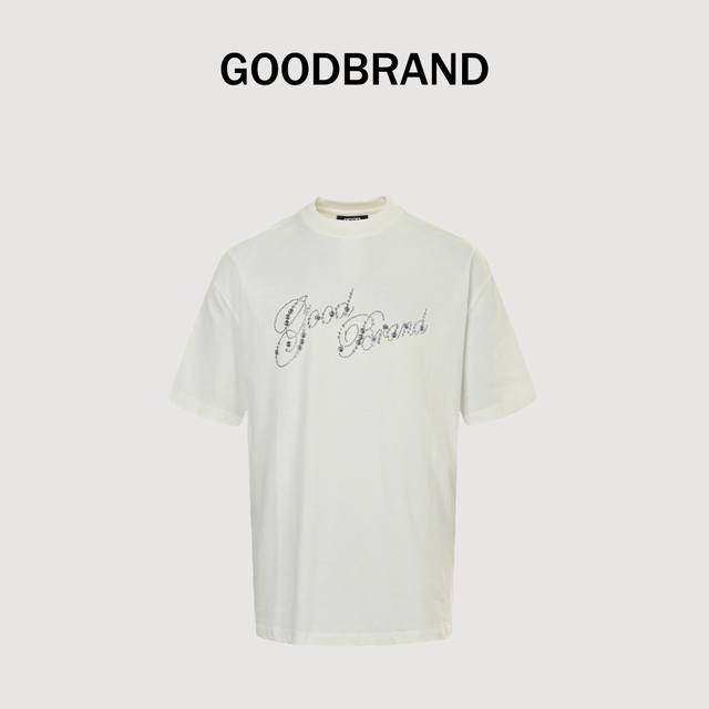 Goodbrand Good花体烫片花卉轻奢时尚高级感短袖T恤 男女同款 350克重面料 颜色：黑色 白色 尺码：S M L Xl