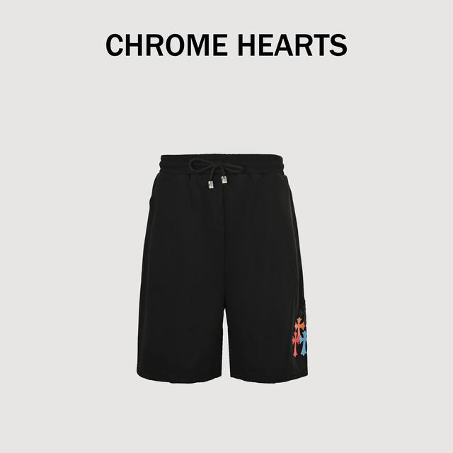 Chrome Hearts 克罗心 25Ss 刺绣七彩皮标十字架短裤 手摇贴定制皮标梵文刺绣 口袋拉链设计 松紧腰＋抽绳裤腰设计 上身舒适 定制面料 宽松版型