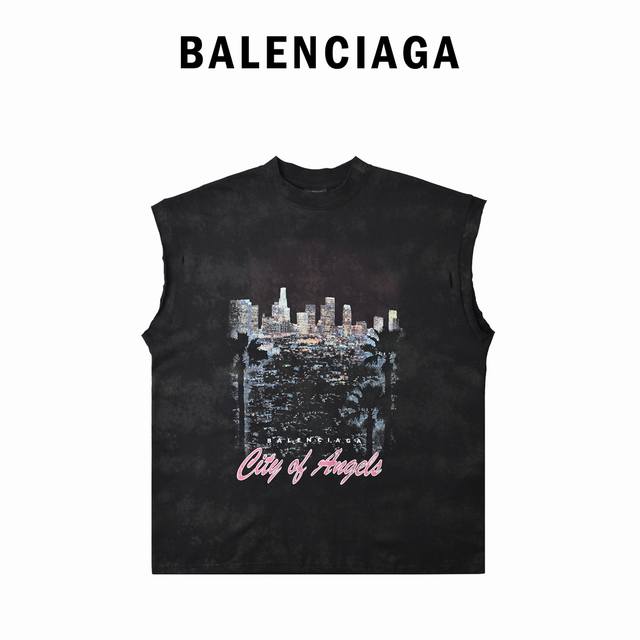 Balenciaga 巴黎世家 25Ss 都市夜景印花背心短袖 原6,600购入拆解面料成分定织定染双纱32S 克巴黎棉料配套巴黎独有的320克十字螺纹领口面料