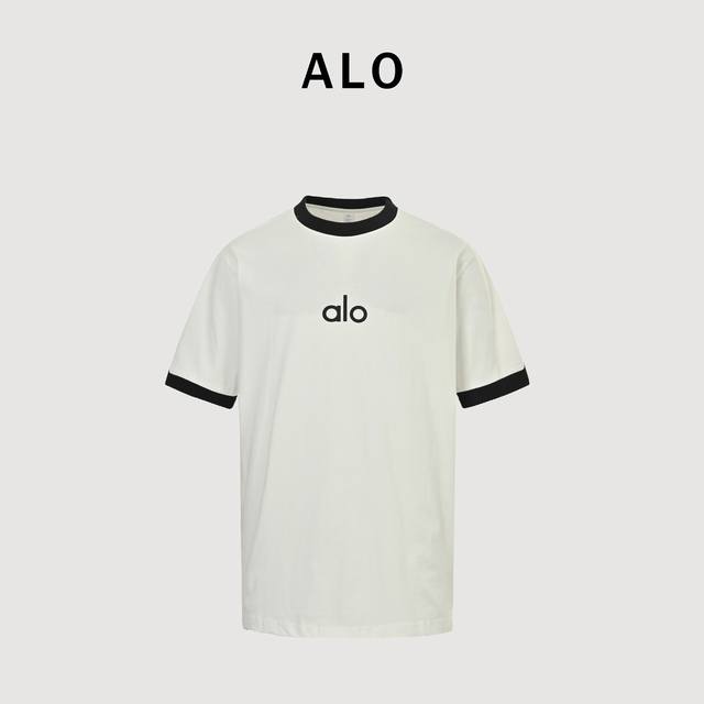 Alo 25Ss 拼色字母短袖T恤 面料采用定制240G 26支特滑双股精棉平纹高密无尘全棉布料。前幅高密度加厚，走线平整，代工品质，全套定制辅料。 尺码：S-