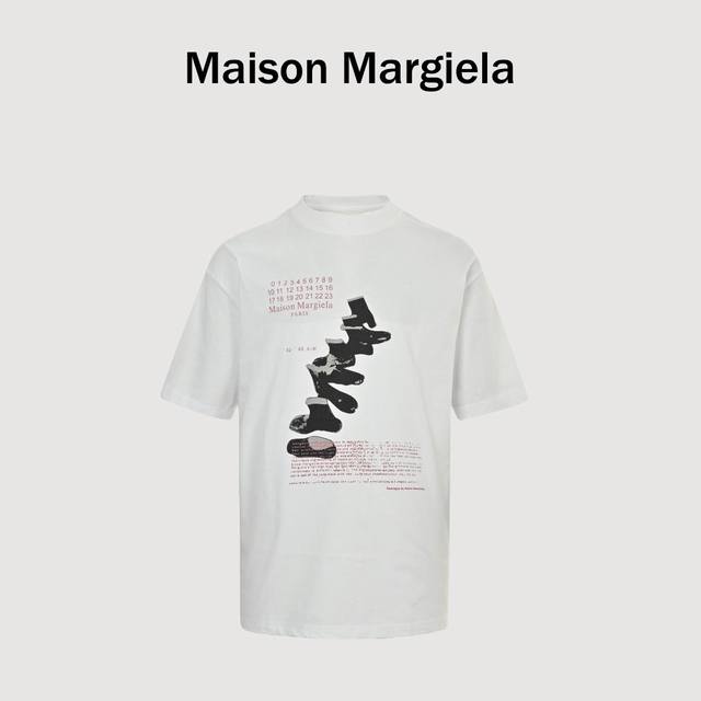 Maison Margiela 马吉拉 25Ss 靴子印花短袖T恤 面料定织定染 G32支双纱面料，宽幅领口螺纹300G1*1全棉螺纹，久穿不变形，面料从买纱纺