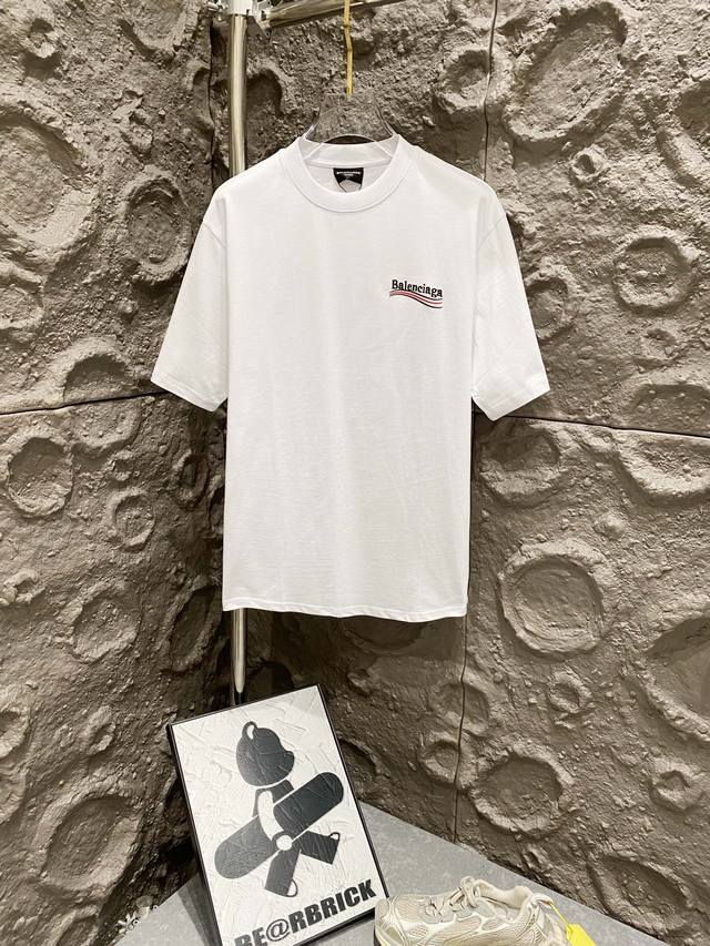刺绣款 全棉双纱、克重330克 Balenciaga 巴黎世家 Ss 经典可乐海浪刺绣短袖T恤 本市场No.1的质量 真正天花板品质 全部原版开发注意细节图 避