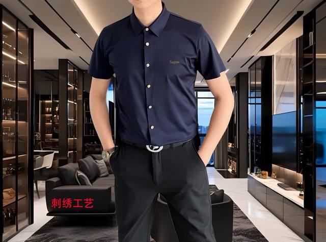 Zegna 杰尼亚 2025春夏男士衬衣时尚休闲短袖衬衫，香港洋行渠道货，重磅高端臻品，一款高奢品鉴白金级单品，品相纯正！ 25Ss春夏颜值度颇高的一款衬衫，整