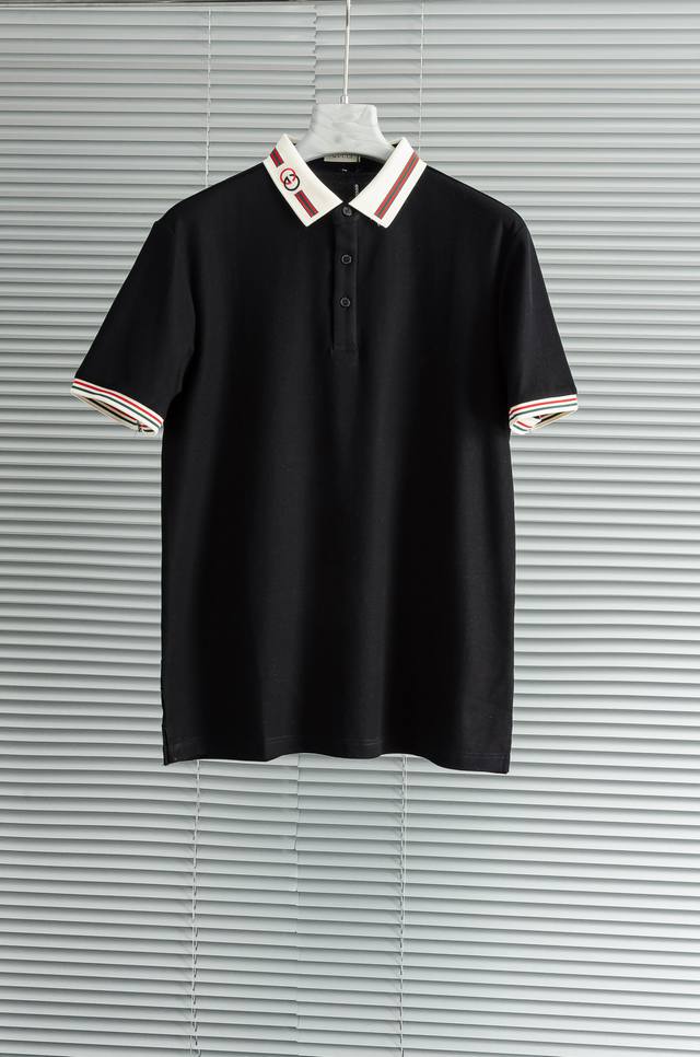 New# Gu C#* Ci. 古 驰 2025 男士商务休闲纯色翻领短袖Polo衫#客供进口100%珠地棉面料，甄选上等长绒棉花原料，面料属性皆为上乘，网眼结