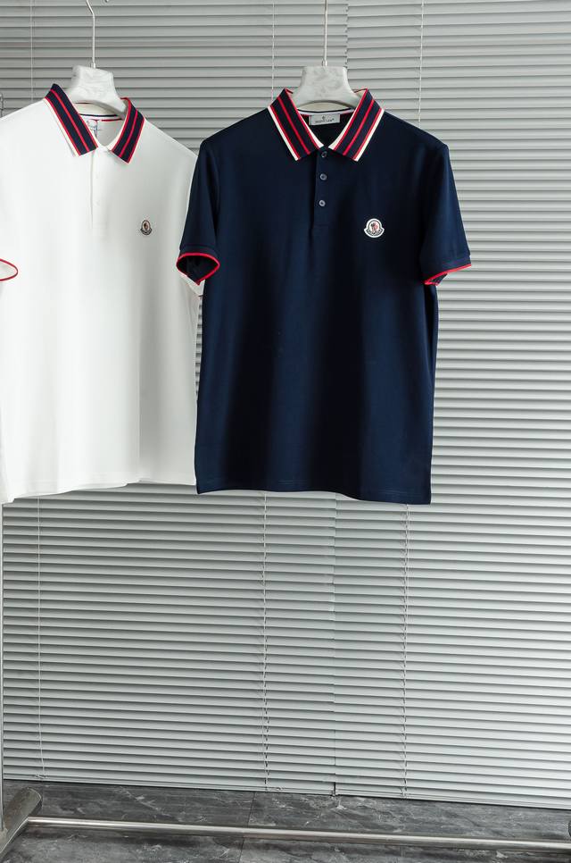 New# Moncl# Er 蒙 口2025 男士商务休闲纯色翻领短袖Polo衫#客供进口100%珠地棉面料，甄选上等长绒棉花原料，面料属性皆为上乘，网眼结构细