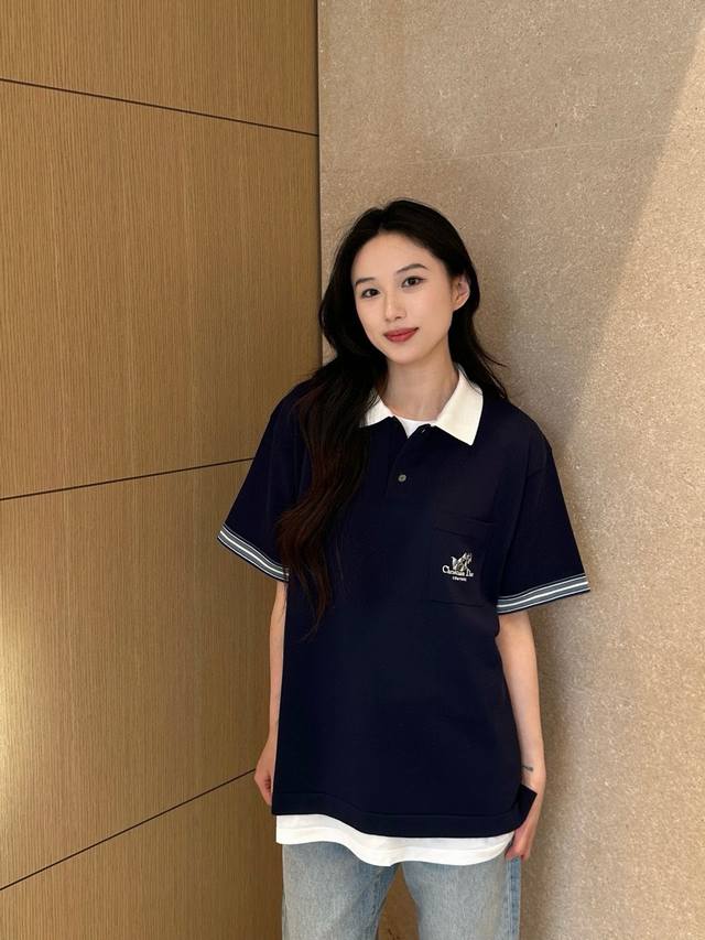 认清品质细节，市场最高版本 Dior25Ss新款Christian Dior Couture铃兰刺绣Polo衫整件衣服15500购买Zp拆解打造，定制蓝色棉质平