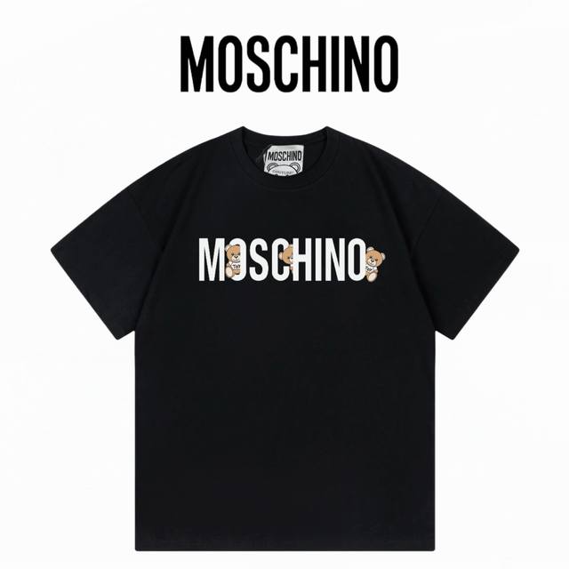 Moschino莫斯奇诺 小熊印花字母 洗水280克双纱短袖 ：黑色 ：Xs-L