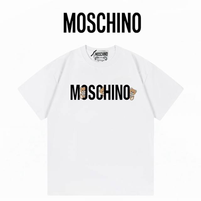 Moschino莫斯奇诺 小熊印花字母 洗水280克双纱短袖 ：白色 ：Xs-L