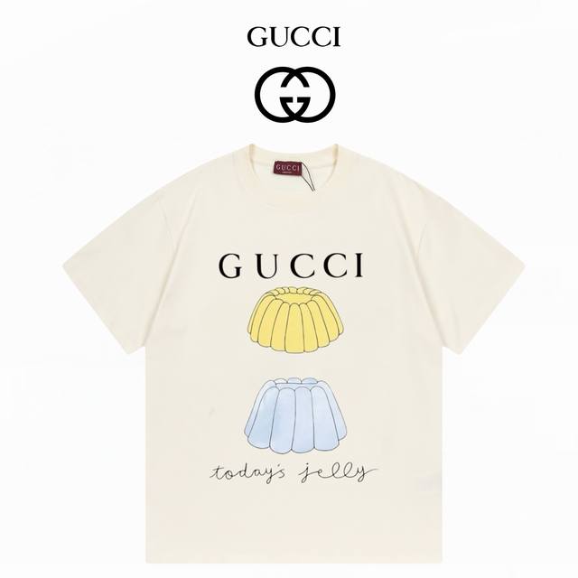 Gucci古驰 插画系列 数码直喷工艺 280克双纱短袖 ：杏色 ：Xs-L
