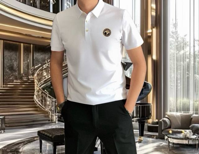 史蒂芬2025春夏新款原单男士翻领短袖Polo衫T恤 爆款 简洁时尚百搭 高端品质 无缝包边 胸前烫钻印胶Logo图案设计 定制进口双股丝光珠地棉面料 穿着舒适