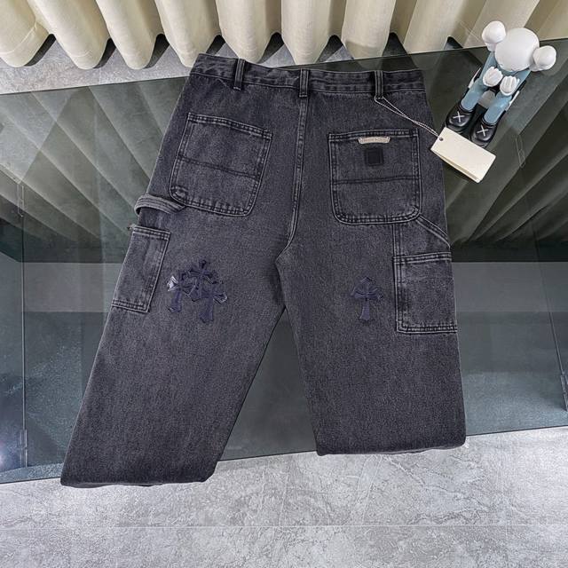 Ch克罗心Chromehearts 限定款工装牛仔裤牛仔伐木裤 柜价50W级别，贴布十字花点缀，水洗牛仔裤！！ 绝对高端的奢华产物，1.9W级别的神级单品超火的