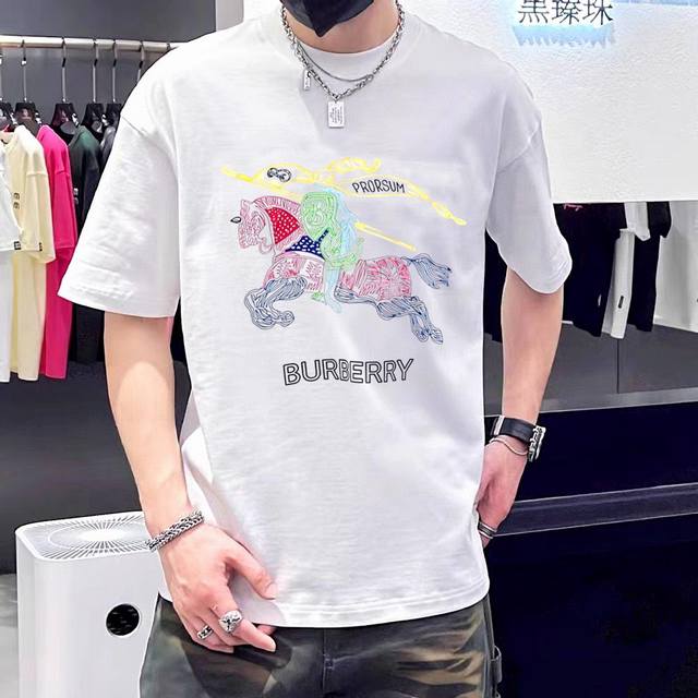 高版本 Burberry 巴宝莉 最大Xxl可穿200斤顶级圆领休闲短袖高级定制百搭款式 任何人都可以轻松驾驭 面料全订制工艺 胸前奢华经典品牌最新Logo设计