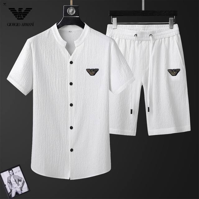Armani 阿玛尼 夏季新款短裤套装！丝光棉麻面料！独家首发新品 官网同步米兰走秀款 实物拍摄顶级好货 标准码数！最新顶尖官网原单，全新体验 面料立体剪裁 全